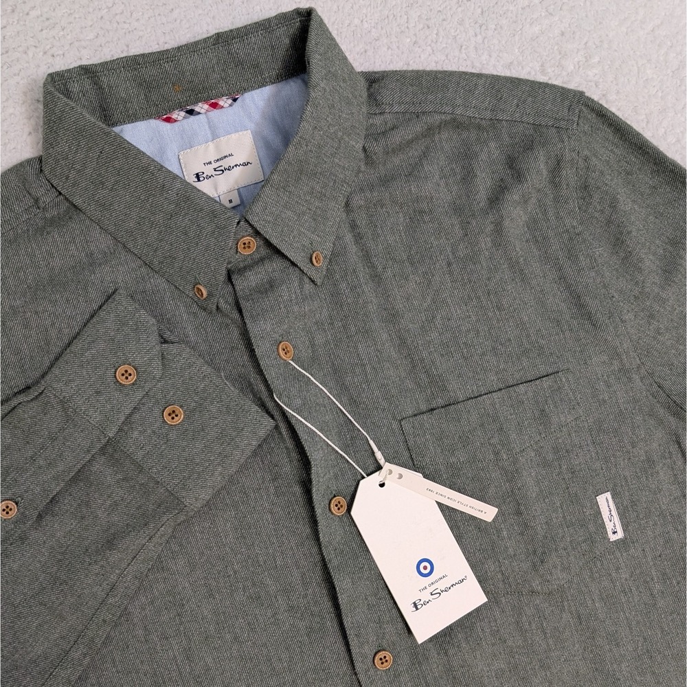 NEW Ben Sherman Twill Flannel Long Sleeve Shirt  Button Down Military Green‎ MED